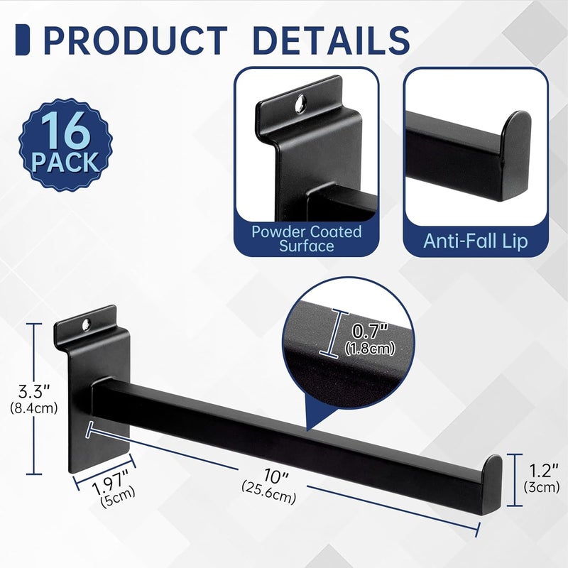 SINCHEEWAY 16 Pack Heavy Duty Tube Slatwall Shelf Brackets, Metal Tubular Slat Wall Brackets with Lip, Slatwall Accessories for Garage, Retail, and Home Storage (10 Inch) - Image 2
